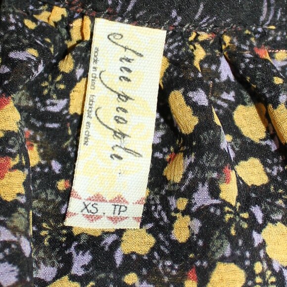 Free People Women's  Floral Beaded Embellished Peplum Blouse Black Yellow XS/TP - Picture 6 of 8